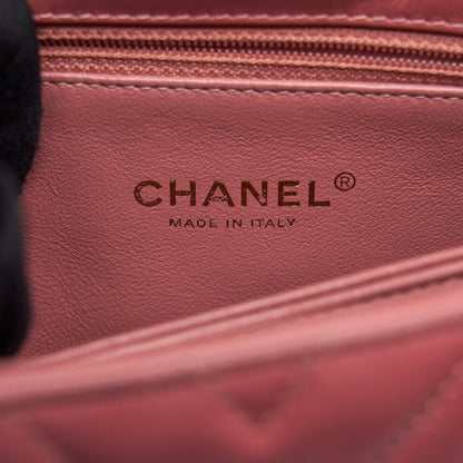 Chanel Small Coco Handle Chevron Calfskin With Lizard Handle Pink GHW