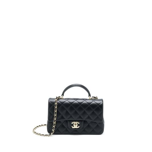 Chanel Top Handle Mini Rectangular Flap Bag Lambskin Black LGHW (Microchip)