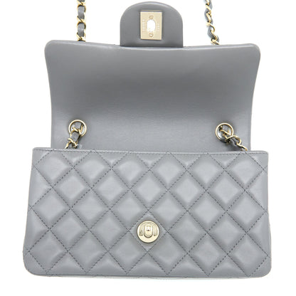 Chanel 22A Mini Rectangular Flap Bag Lambskin Grey LGHW (Microchip)