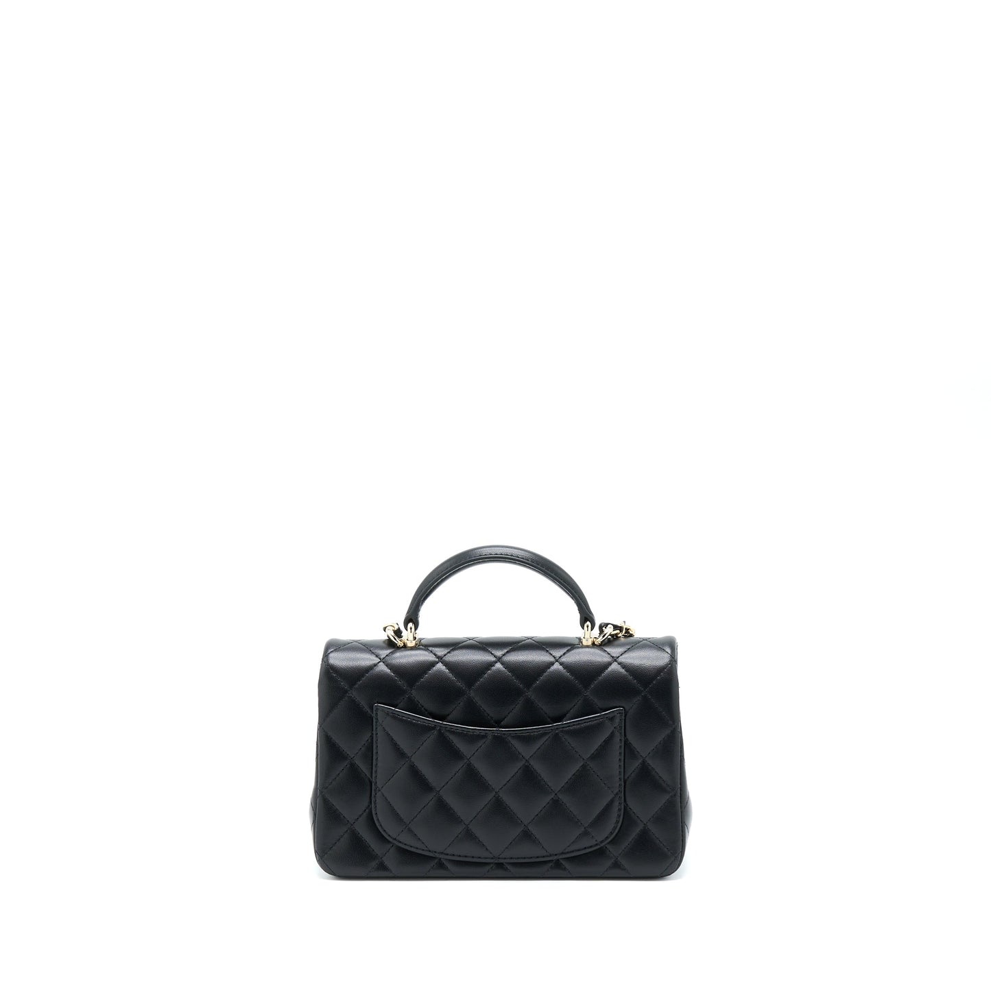 Chanel Top Handle Mini Rectangular Flap Bag Lambskin Black LGHW (Microchip)