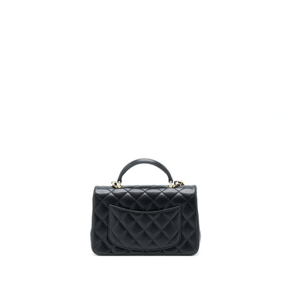 Chanel Top Handle Mini Rectangular Flap Bag Lambskin Black LGHW (Microchip)
