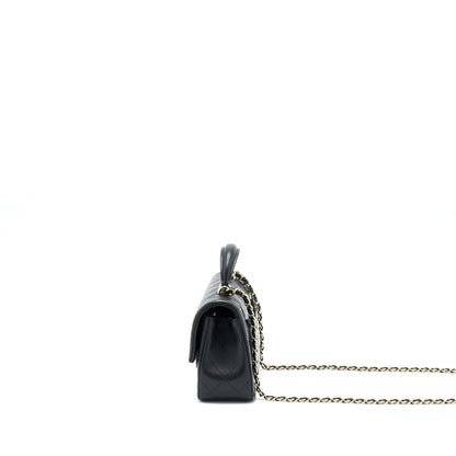 Chanel Top Handle Mini Rectangular Flap Bag Lambskin Black LGHW (Microchip)