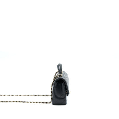 Chanel Top Handle Mini Rectangular Flap Bag Lambskin Black LGHW (Microchip)