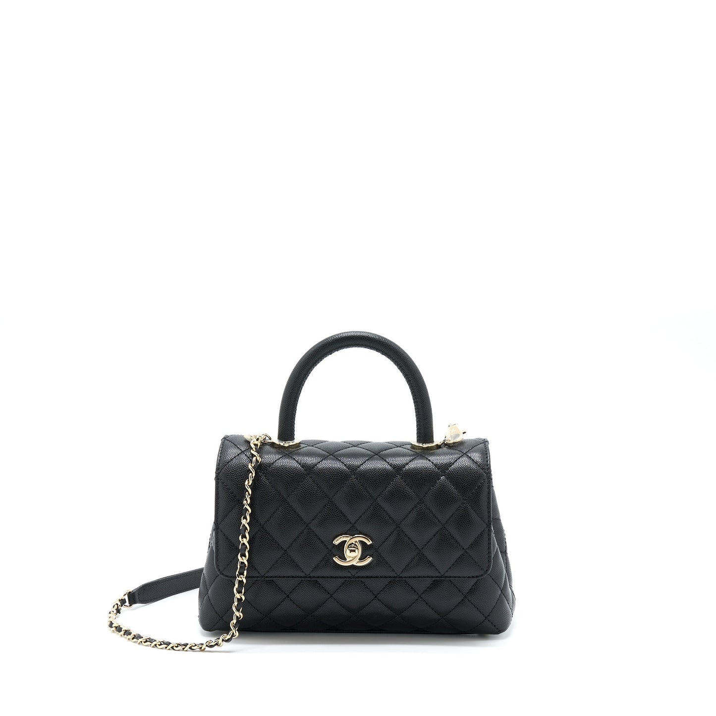 Chanel Small Coco Handle Caviar Black LGHW (Microchip)