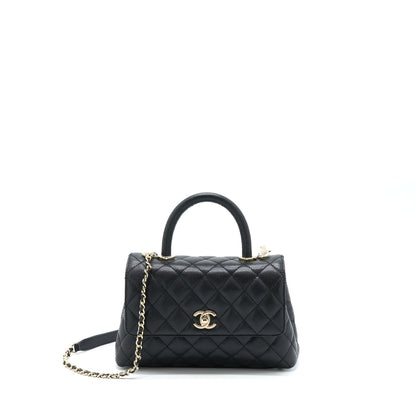 Chanel Small Coco Handle Caviar Black LGHW (Microchip)