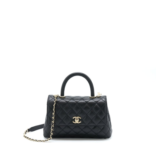 Chanel Small Coco Handle Caviar Black LGHW (Microchip)