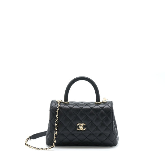 Chanel Small Coco Handle Caviar Black LGHW (Microchip)