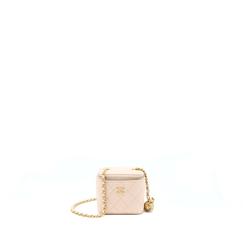 Chanel Pearl Crush Mini Vanity With Chain Lambskin Light Pink GHW