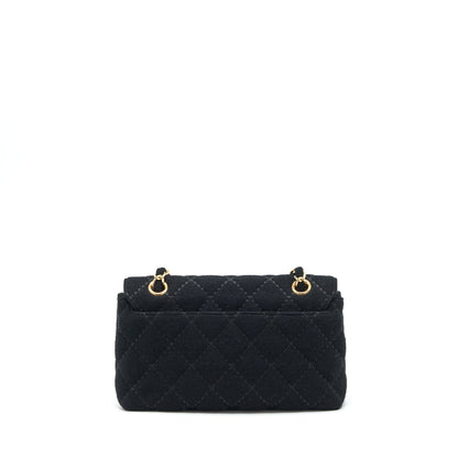Chanel Vintage Shoulder Bag fabric Black GHW With An Extra Bag Charm