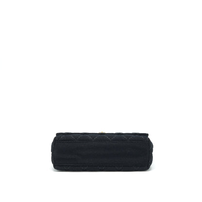 Chanel Vintage Shoulder Bag fabric Black GHW With An Extra Bag Charm