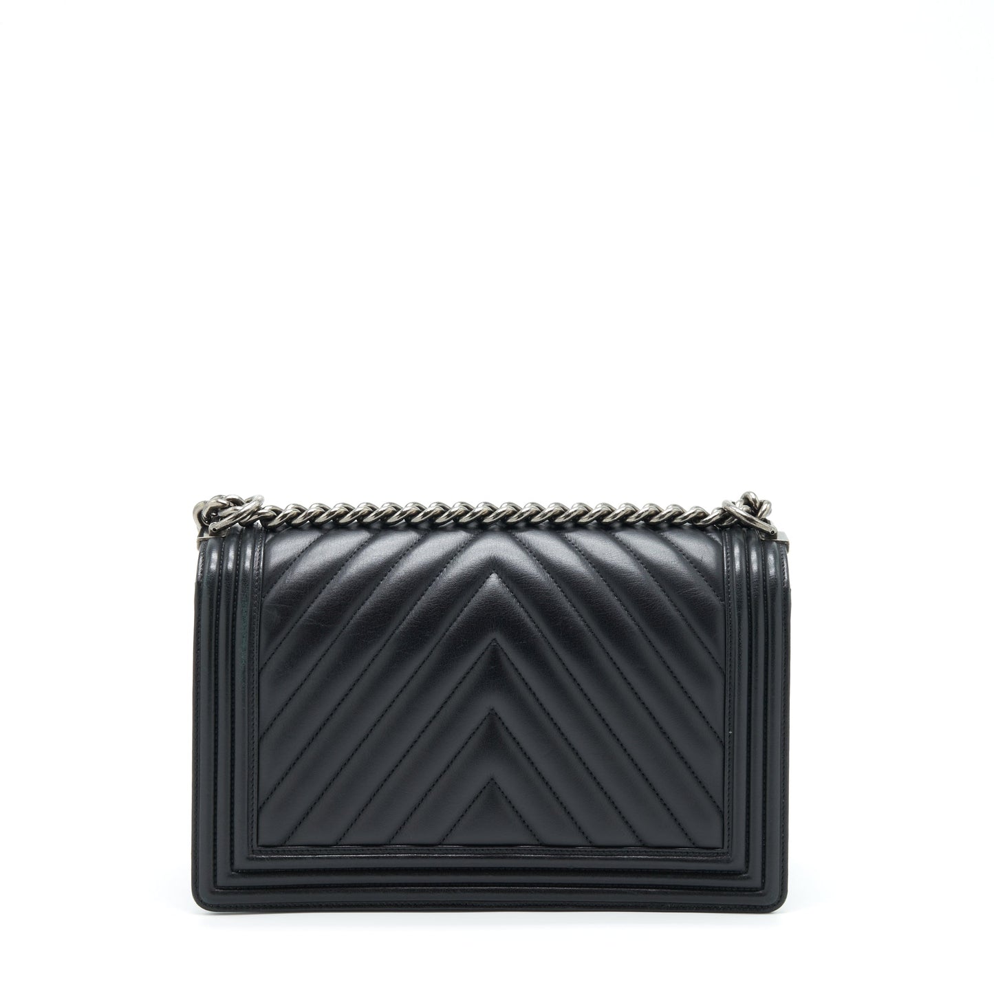 Chanel New Medium Chevron Boy Bag Calfskin Black Ruthenium Hardware
