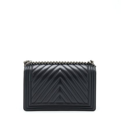 Chanel New Medium Chevron Boy Bag Calfskin Black Ruthenium Hardware