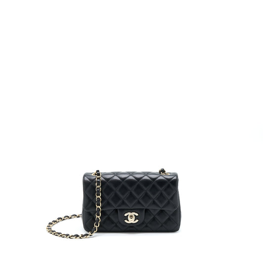 Chanel Mini Rectangular Flap Bag Lambskin Black LGHW (Microchip)