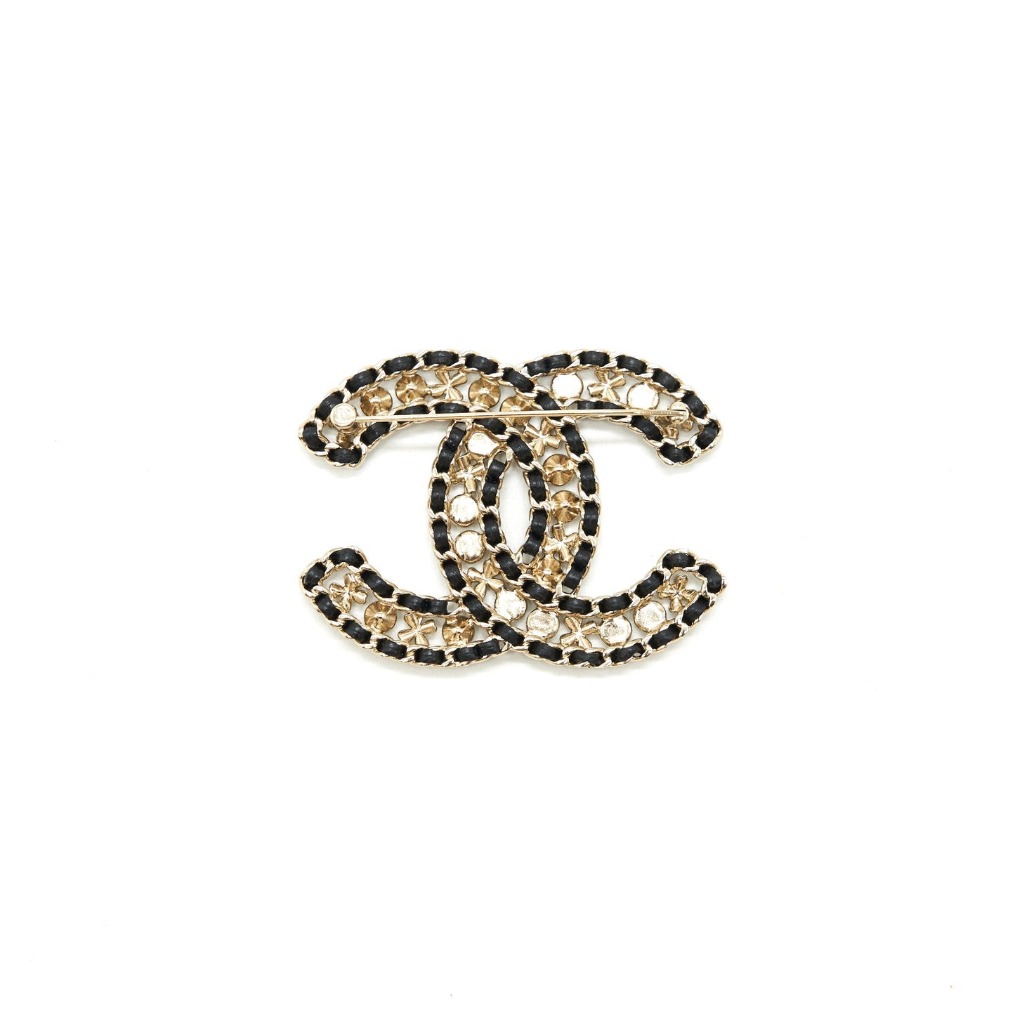 Chanel CC Chain/ White Crystal / Pearl Brooch