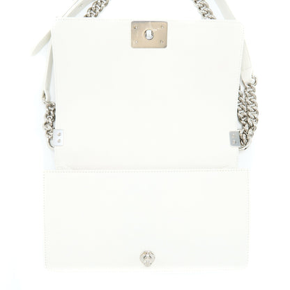 Chanel Medium Boy Bag Chevron Limited Lambskin With Pearl White SHW