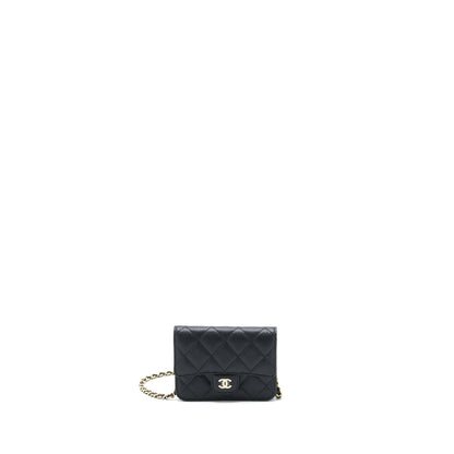 Chanel Mini Flap Card Holder With Chain Caviar Black LGHW