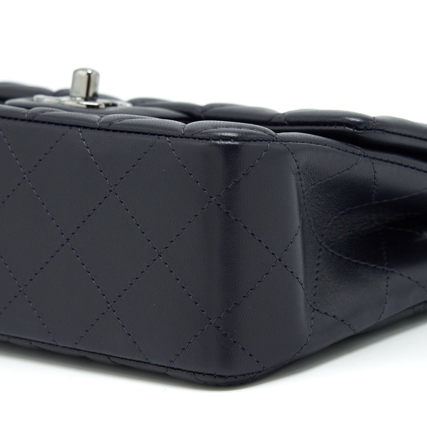 Chanel Mini Rectangular Lambskin Dark Purple Black Hardware
