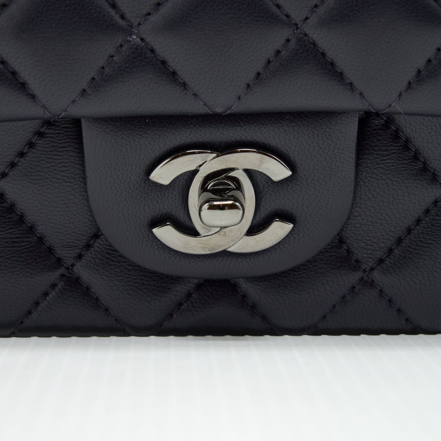 Chanel Mini Rectangular Lambskin Dark Purple Black Hardware