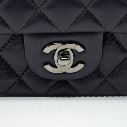 Chanel Mini Rectangular Lambskin Dark Purple Black Hardware