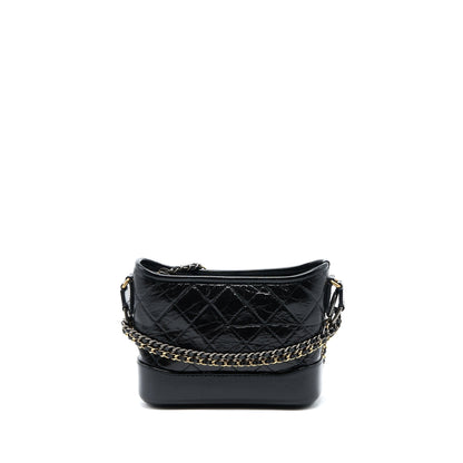 Chanel Small Gabrielle Hobo Bag Shiny Calfskin Black Multicolour Hardware
