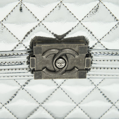 Chanel Vertical Metallic Boy Bag Silver Ruthenium Hardware