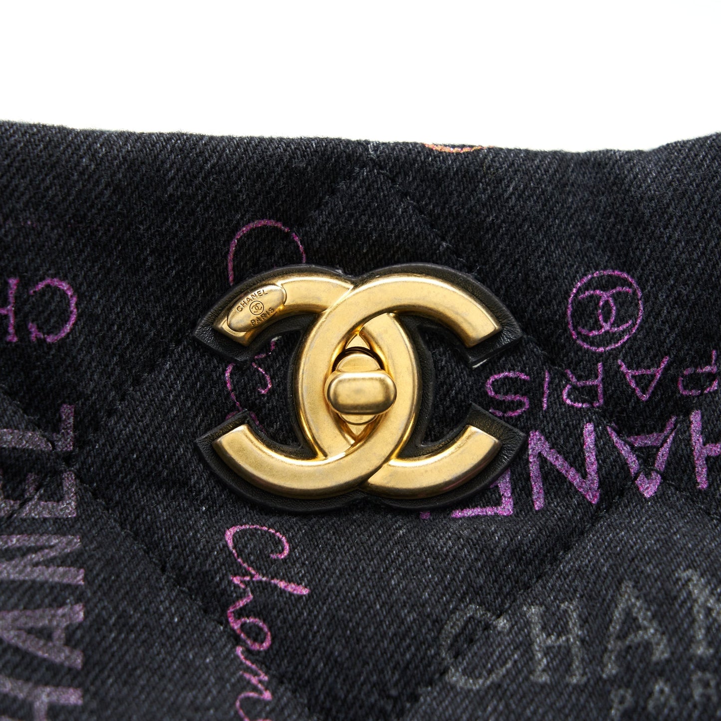 Chanel 22P Printed Denim Maxi Shopping Tote Bag Black/Multicolour GHW