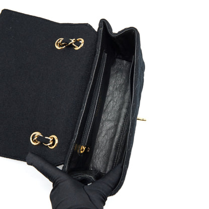 Chanel Vintage Shoulder Bag fabric Black GHW With An Extra Bag Charm