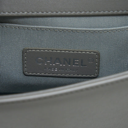 Chanel Small Boy Bag Chevron Lambskin Grey Ruthenium Hardware