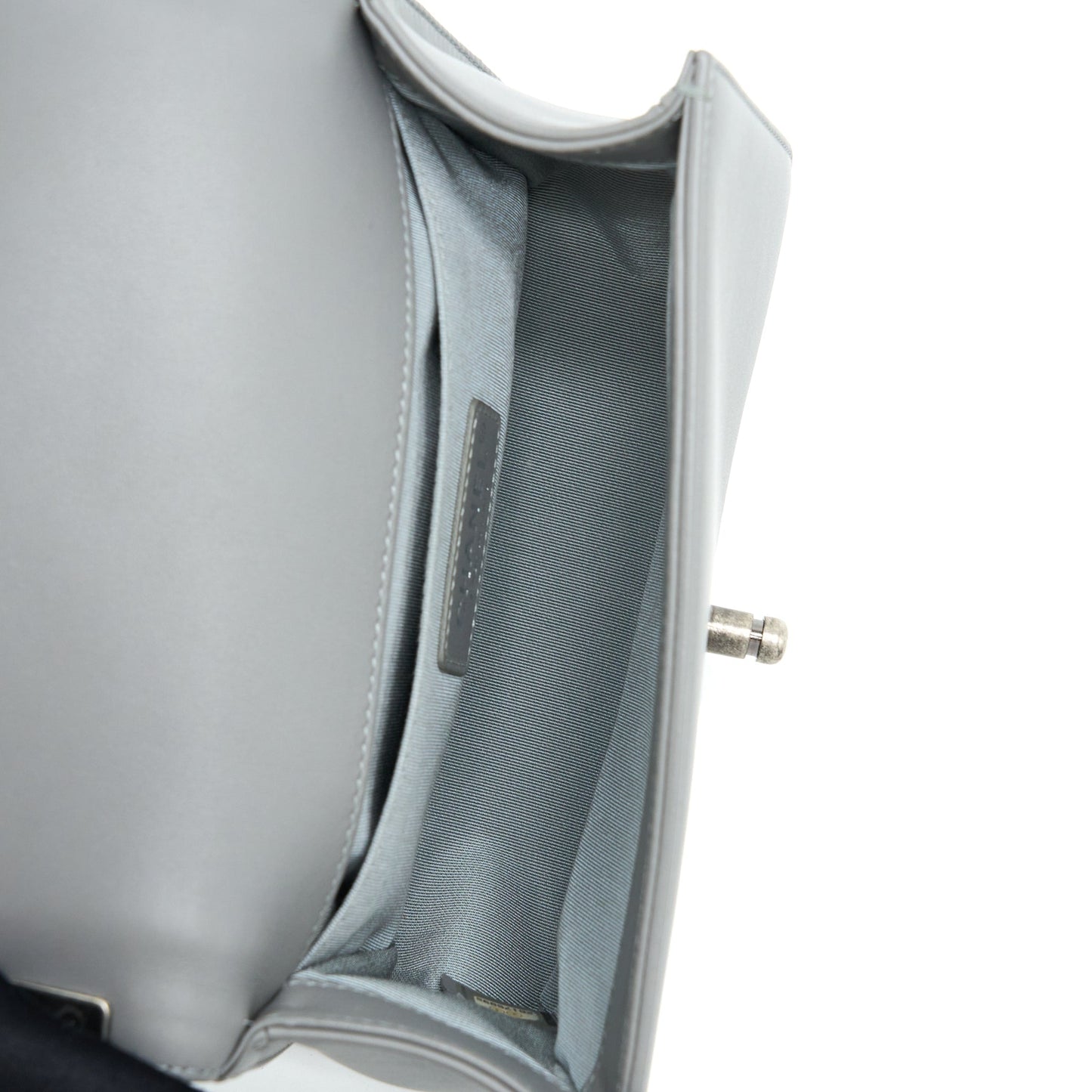 Chanel Small Boy Bag Chevron Lambskin Grey Ruthenium Hardware