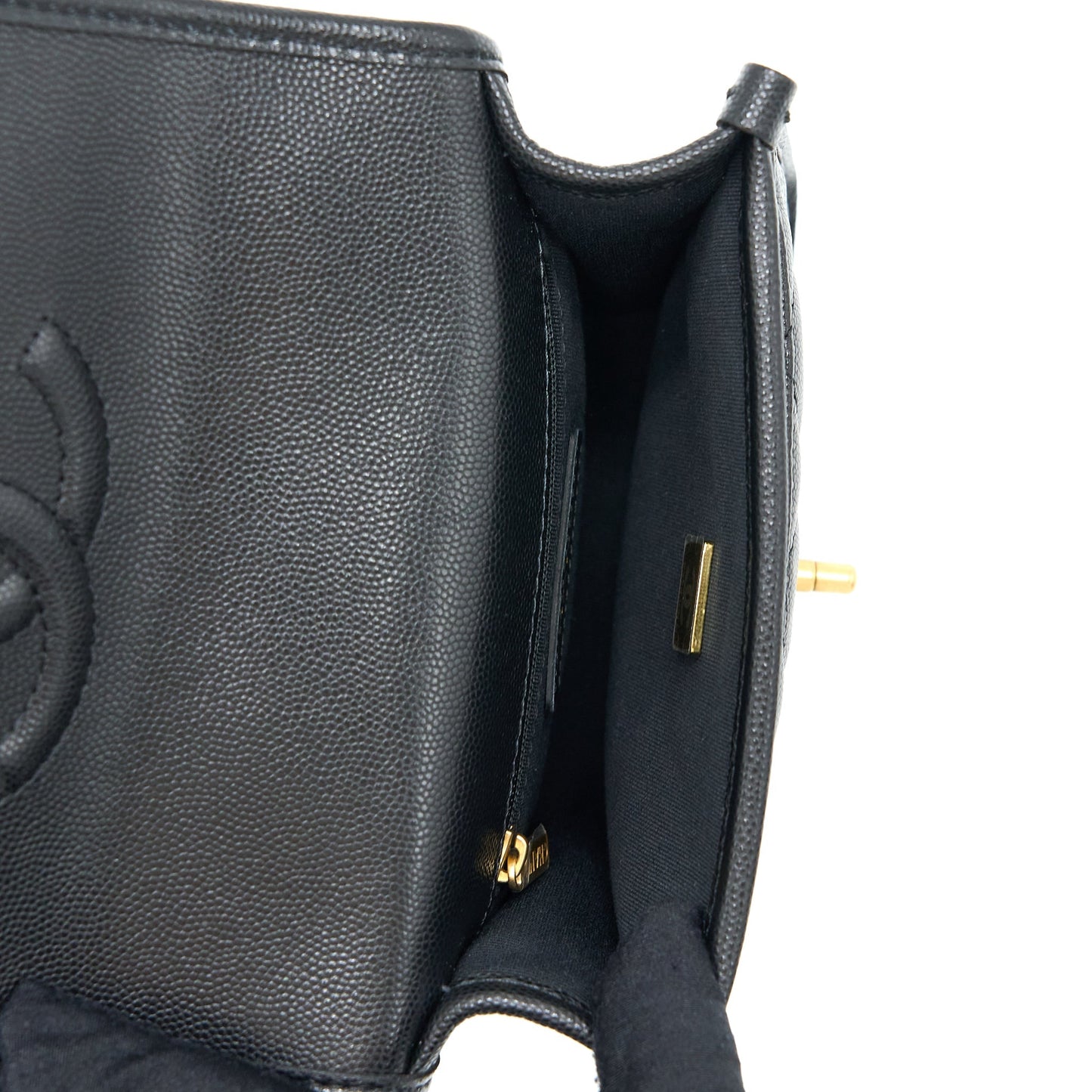 Chanel 22K Top Handle Messenger Bag Caviar Black Brushed GHW(Microchip)