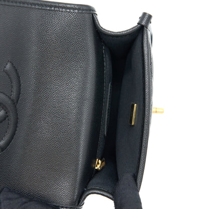Chanel 22K Top Handle Messenger Bag Caviar Black Brushed GHW(Microchip)