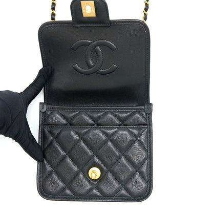 Chanel 22K Top Handle Messenger Bag Caviar Black Brushed GHW(Microchip)