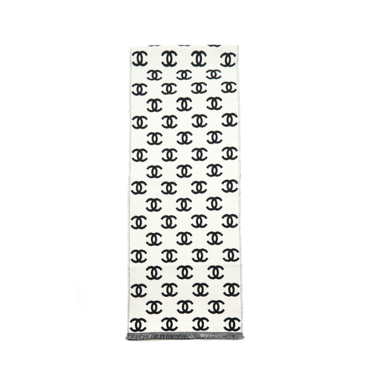 Chanel CC full logo Wool / cashmere double side scarf black/ white