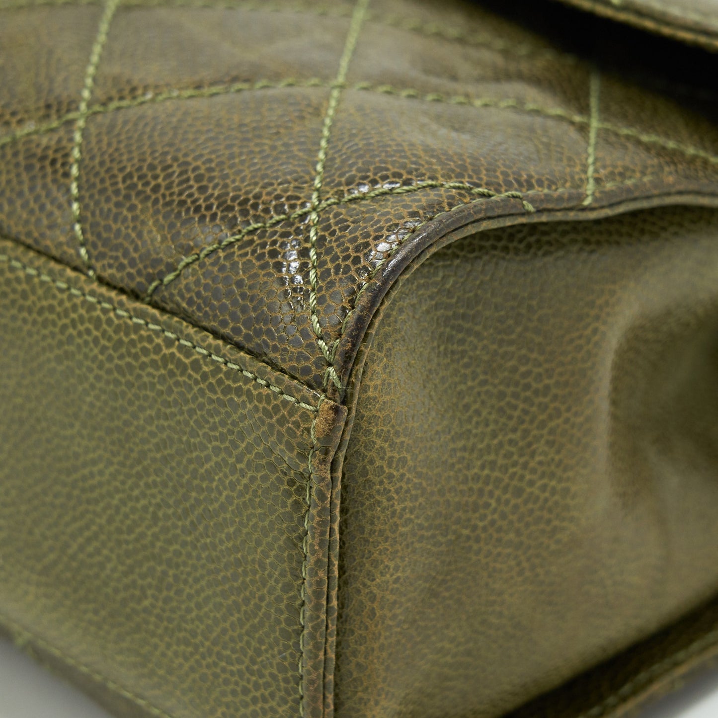 Chanel Quilted Grained Calfskin Flap Bag Olive green ruthenium hardware