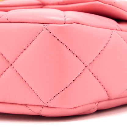 Chanel 22P Mini Square Flap Bag Lambskin Pink With Enamel And Gold Hardware (Microchip)