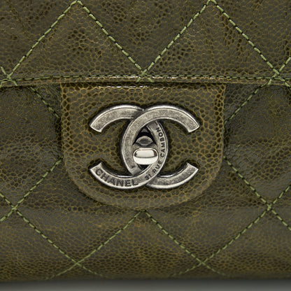 Chanel Quilted Grained Calfskin Flap Bag Olive green ruthenium hardware