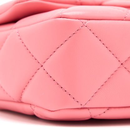Chanel 22P Mini Square Flap Bag Lambskin Pink With Enamel And Gold Hardware (Microchip)