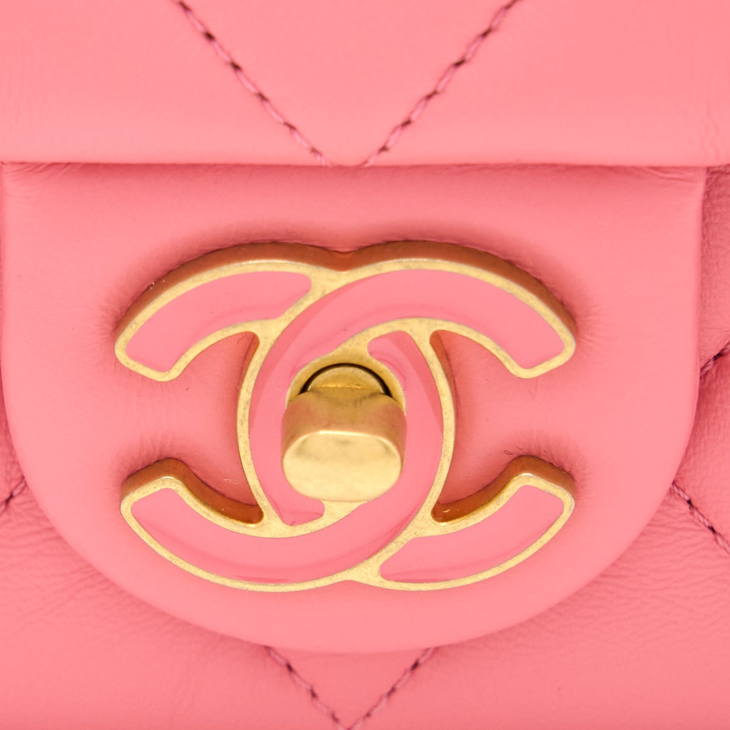 Chanel 22P Mini Square Flap Bag Lambskin Pink With Enamel And Gold Hardware (Microchip)