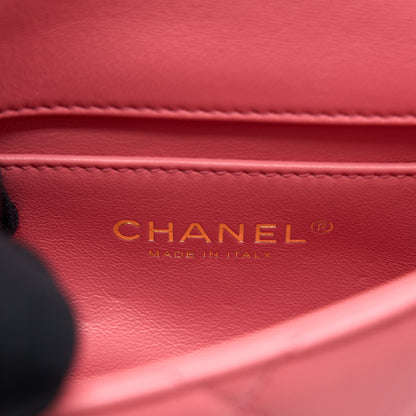 Chanel 22P Mini Square Flap Bag Lambskin Pink With Enamel And Gold Hardware (Microchip)