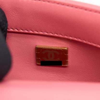Chanel 22P Mini Square Flap Bag Lambskin Pink With Enamel And Gold Hardware (Microchip)