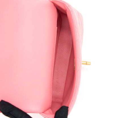Chanel 22P Mini Square Flap Bag Lambskin Pink With Enamel And Gold Hardware (Microchip)