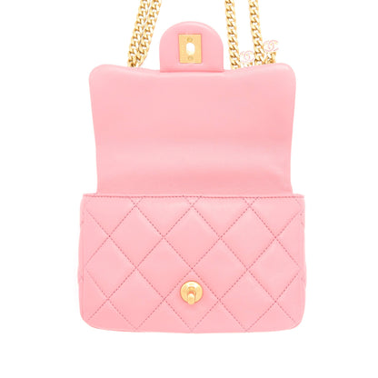 Chanel 22P Mini Square Flap Bag Lambskin Pink With Enamel And Gold Hardware (Microchip)