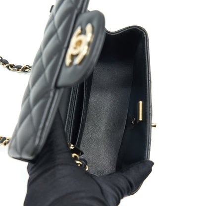 Chanel Mini Square Flap Bag Lambskin Black LGHW (Microchip)