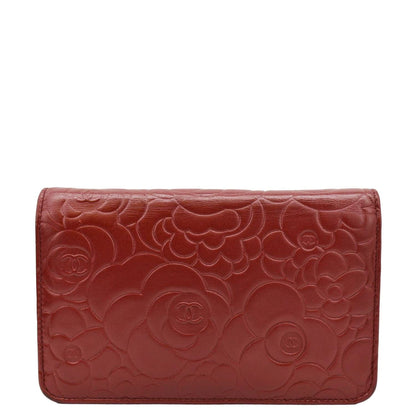 CHANEL Camellia Wallet On Chain Leather Crossbody Bag Red