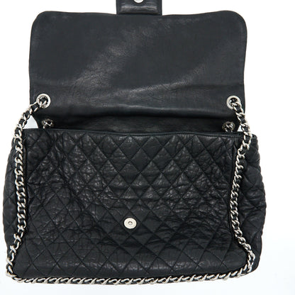 Chanel Quilted Chain Around MAXI Flap Bag Lambskin Black SHW