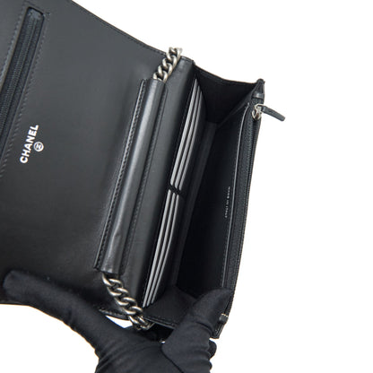 Chanel Boy Wallet On Chain Caviar Black Ruthenium Sliver Hardware (Microchip