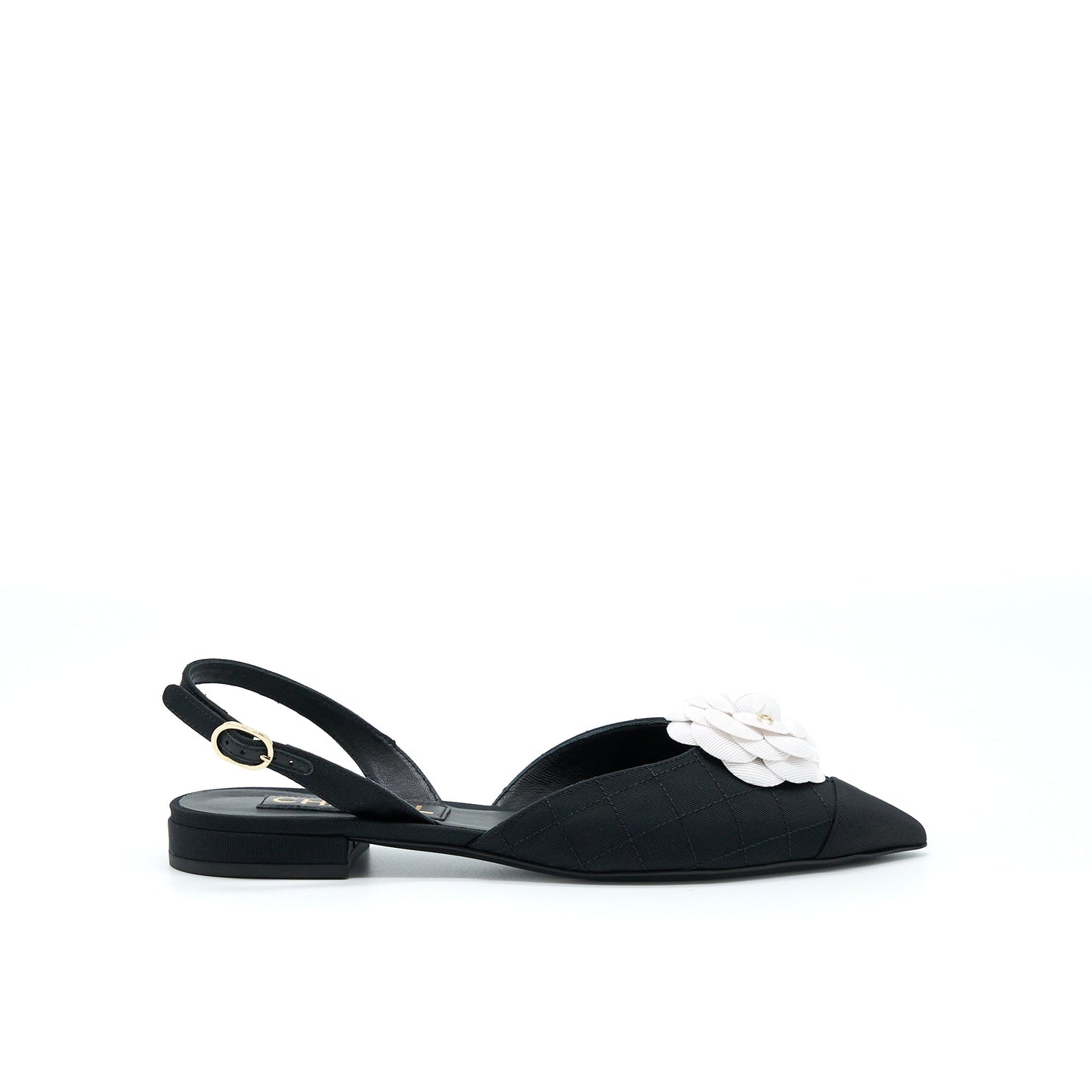 Chanel Size 37C Camellia Flap Sandel Black