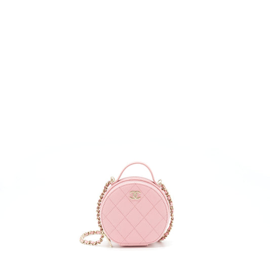 Chanel 22C Mini Round Purse Vanity Caviar Light Pink LGHW