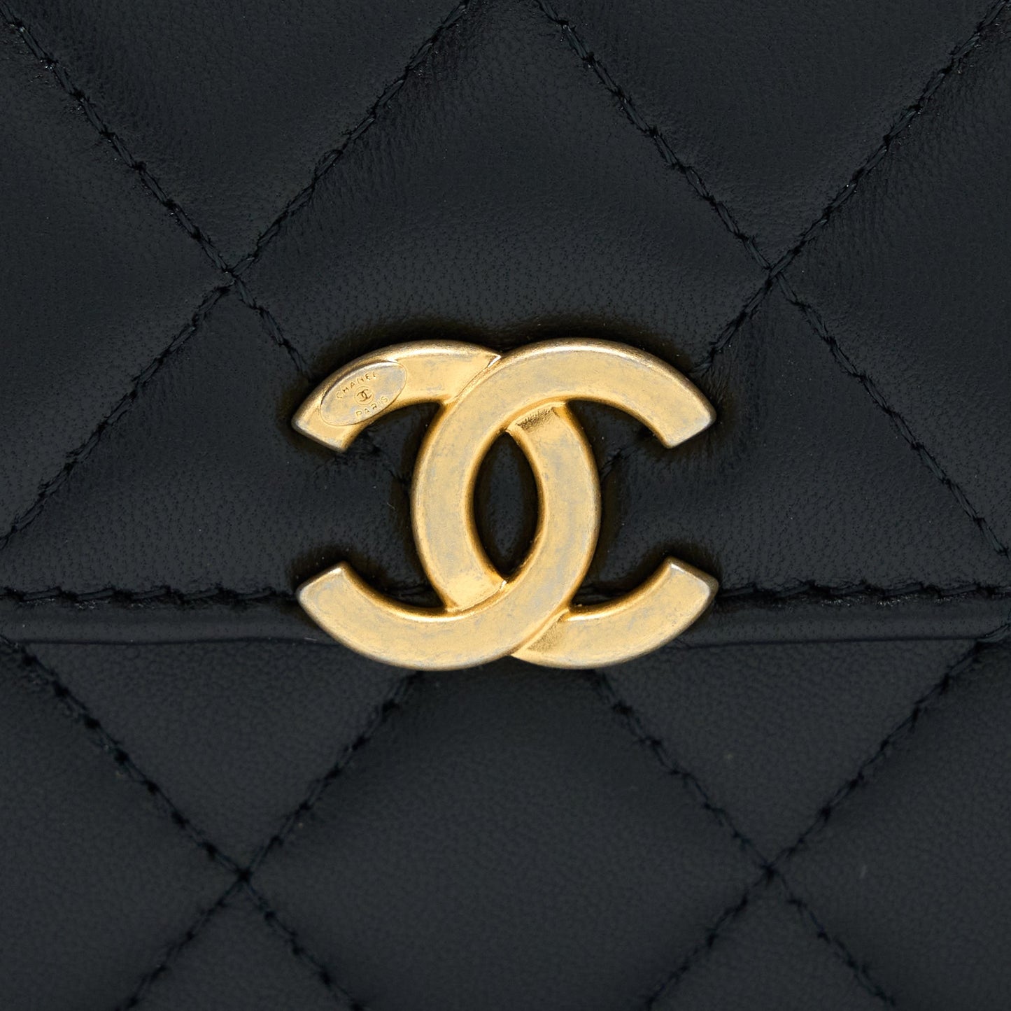 Chanel 22B Flap Bag With Enamel Top Handle Lambskin Black GHW