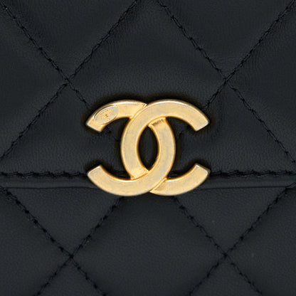 Chanel 22B Flap Bag With Enamel Top Handle Lambskin Black GHW